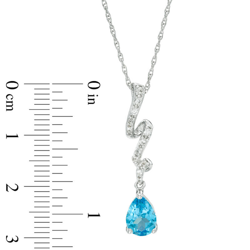 Main Image 2 of Pear-Shaped Blue Topaz and Lab-Created White Sapphire Ribbon Pendant and Earrings Set in Sterling Silver