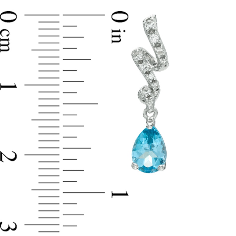 Main Image 3 of Pear-Shaped Blue Topaz and Lab-Created White Sapphire Ribbon Pendant and Earrings Set in Sterling Silver
