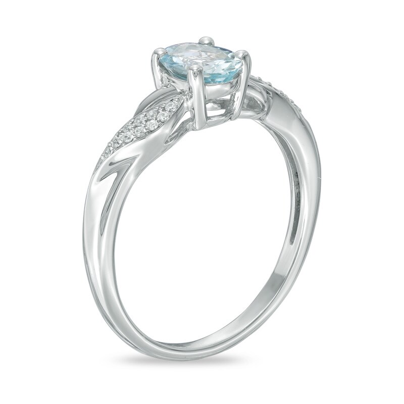 Main Image 2 of Oval Aquamarine and Diamond Accent Twist Ring in 10K White Gold