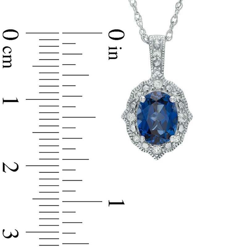 Main Image 3 of Oval Lab-Created Blue and White Sapphire Vintage-Style Frame Pendant and Ring Set in Sterling Silver