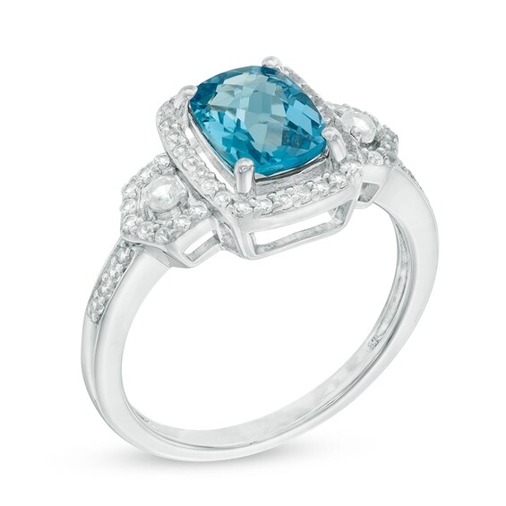 Blue Topaz and Lab-Created White Sapphire Pendant and Framed Ring Set in Sterling Silver