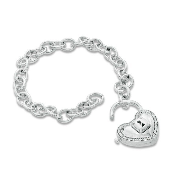Forever Locking Loveâ¢ 1/10 CT. T.w. Diamond Heart-Shaped Lock Charm Bracelet in Sterling Silver - 7.5"