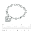 Thumbnail Image 2 of Forever Locking Love™ 1/10 CT. T.W. Diamond Heart-Shaped Lock Charm Bracelet in Sterling Silver - 7.5"
