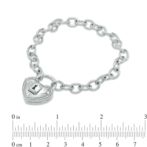 Forever Locking Loveâ¢ 1/10 CT. T.w. Diamond Heart-Shaped Lock Charm Bracelet in Sterling Silver - 7.5"