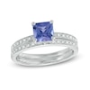 Thumbnail Image 1 of 6.0mm Princess-Cut Tanzanite and 1/10 CT. T.W. Diamond Bridal Set in 14K White Gold