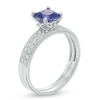 Thumbnail Image 2 of 6.0mm Princess-Cut Tanzanite and 1/10 CT. T.W. Diamond Bridal Set in 14K White Gold