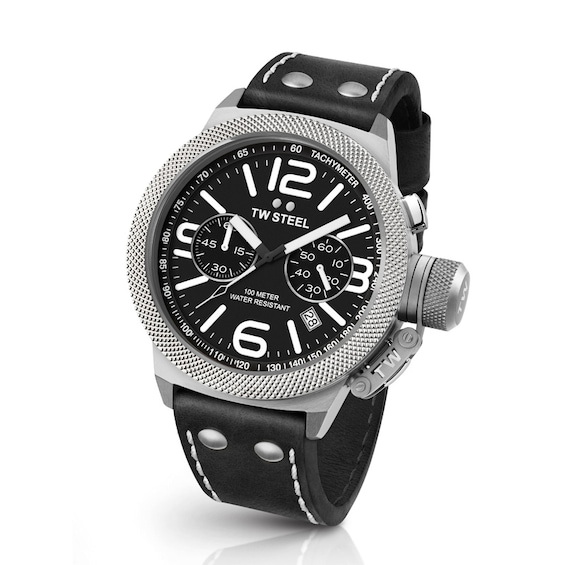 Men's TW Steel Canteen Chronograph Leather Strap Watch with Black Dial (Model: Cs4)