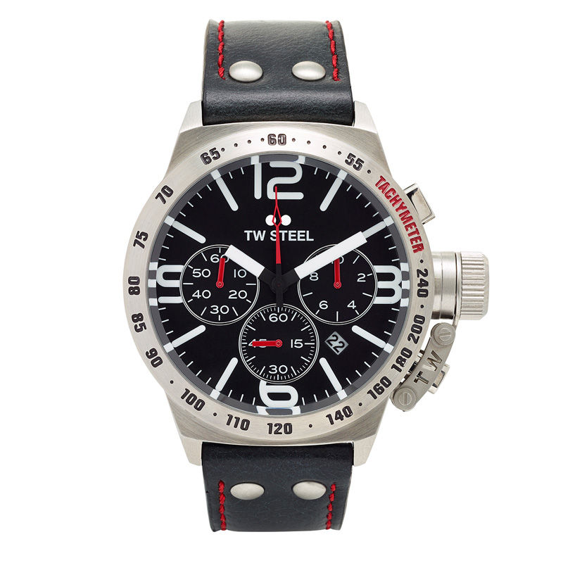 Main Image 1 of Men's TW Steel Canteen Chronograph Leather Strap Watch with Black Dial (Model: CS9)