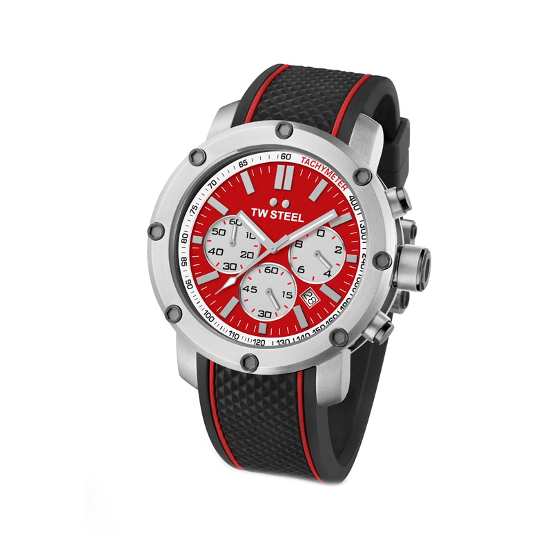 Men's TW Steel Grandeur Tech Chronograph Rubber Strap Watch with Red Dial (Model: TS1)
