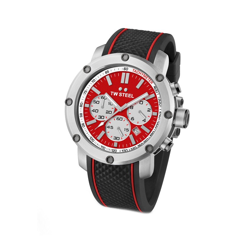 Main Image 1 of Men's TW Steel Grandeur Tech Chronograph Rubber Strap Watch with Red Dial (Model: TS1)