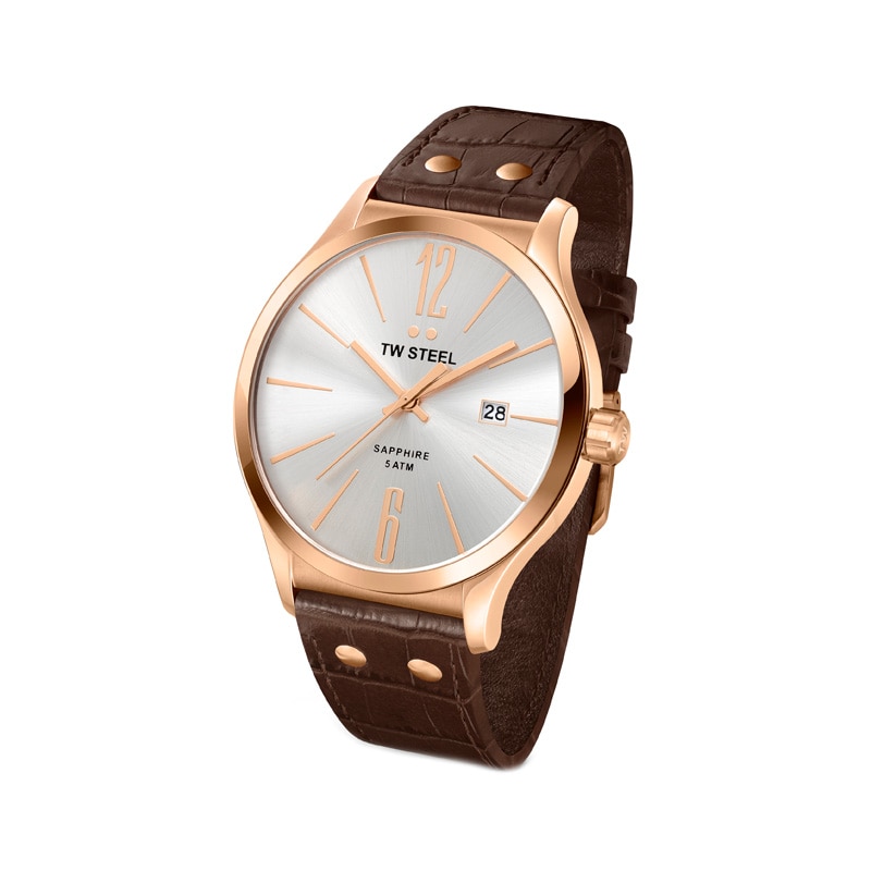 Main Image 1 of Men's TW Steel Slim Line Leather Strap Watch with Silver Dial (Model: TW1304)