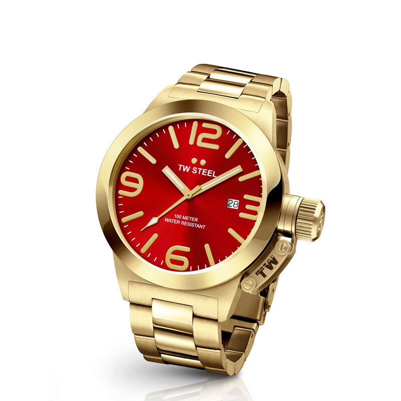 Main Image 1 of Men's TW Steel Canteen Gold-Tone Watch with Red Dial (Model: CB111)