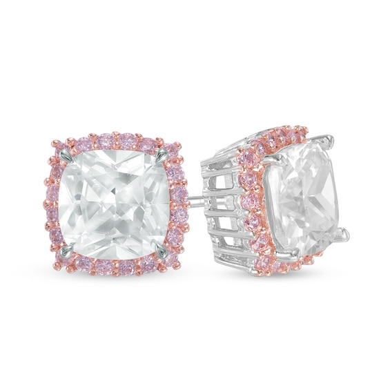 7.0mm CushionCut LabCreated White and Pink Sapphire Frame Stud