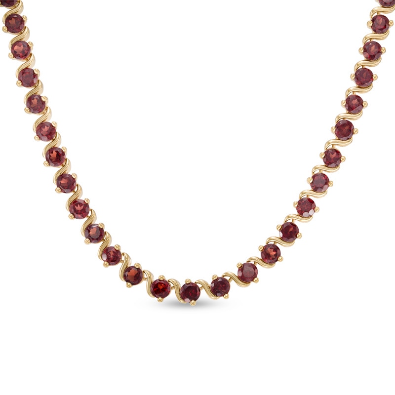 4.0mm Garnet Cascading Tennis Necklace in Sterling Silver with 18K Gold Plate