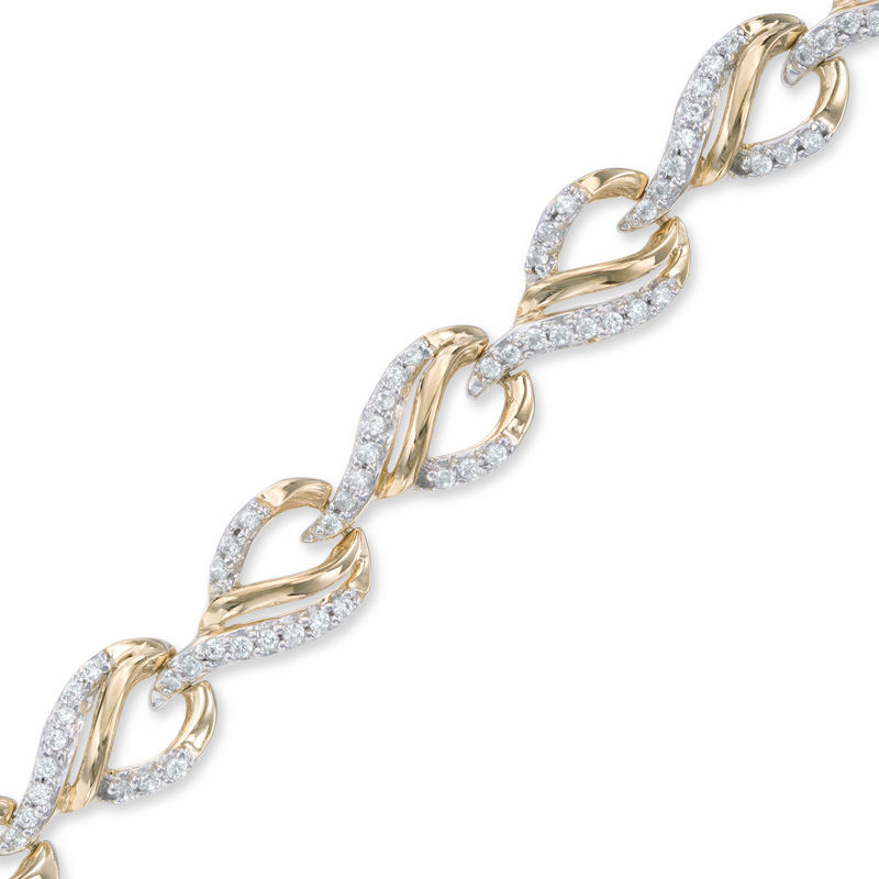 Main Image 1 of 1 CT. T.W. Diamond Open Flame Link Bracelet in 10K Gold - 7.25"