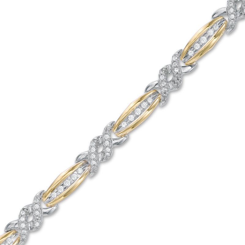 Main Image 1 of 3/4 CT. T.W. Diamond Double Twist Bracelet in 10K Two-Tone Gold - 7.25"