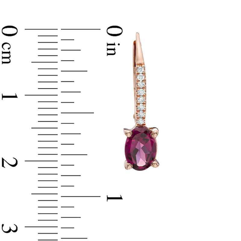 Main Image 2 of Oval Rhodolite Garnet and Diamond Accent Drop Earrings in 10K Rose Gold