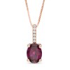 Thumbnail Image 1 of Oval Rhodolite Garnet and Diamond Accent Drop Pendant in 10K Rose Gold
