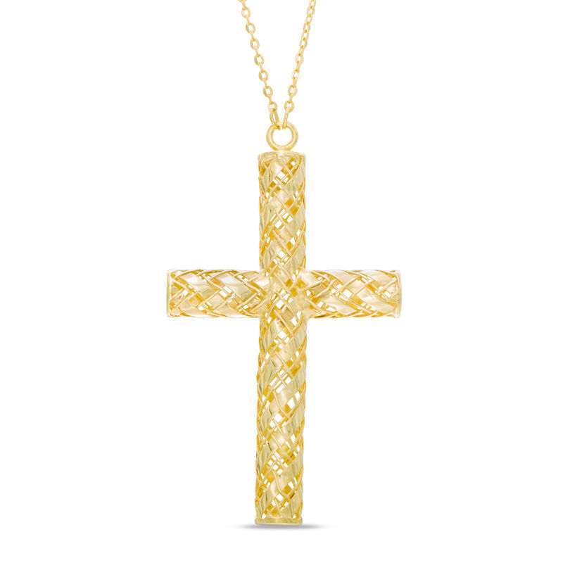 Main Image 1 of Mesh Cross Pendant in 10K Gold - 17"