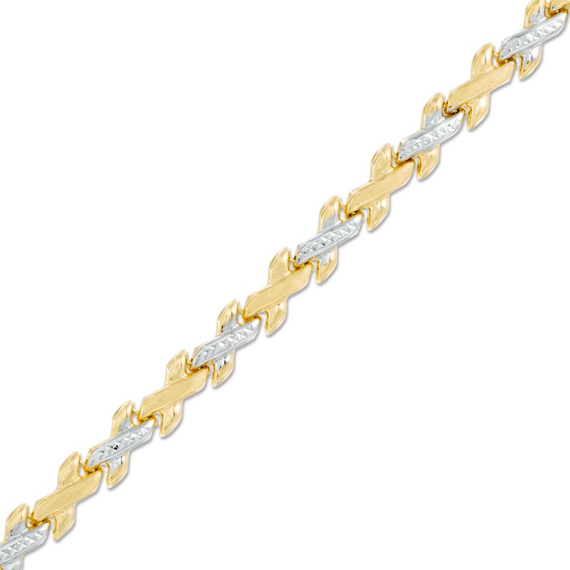 Main Image 1 of "X" Stampato Bracelet in 10K Two-Tone Gold - 7.25"