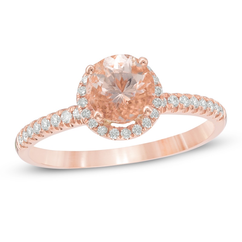 6.0mm Morganite and 1/5 CT. T.W. Diamond Frame Ring in 14K Rose Gold