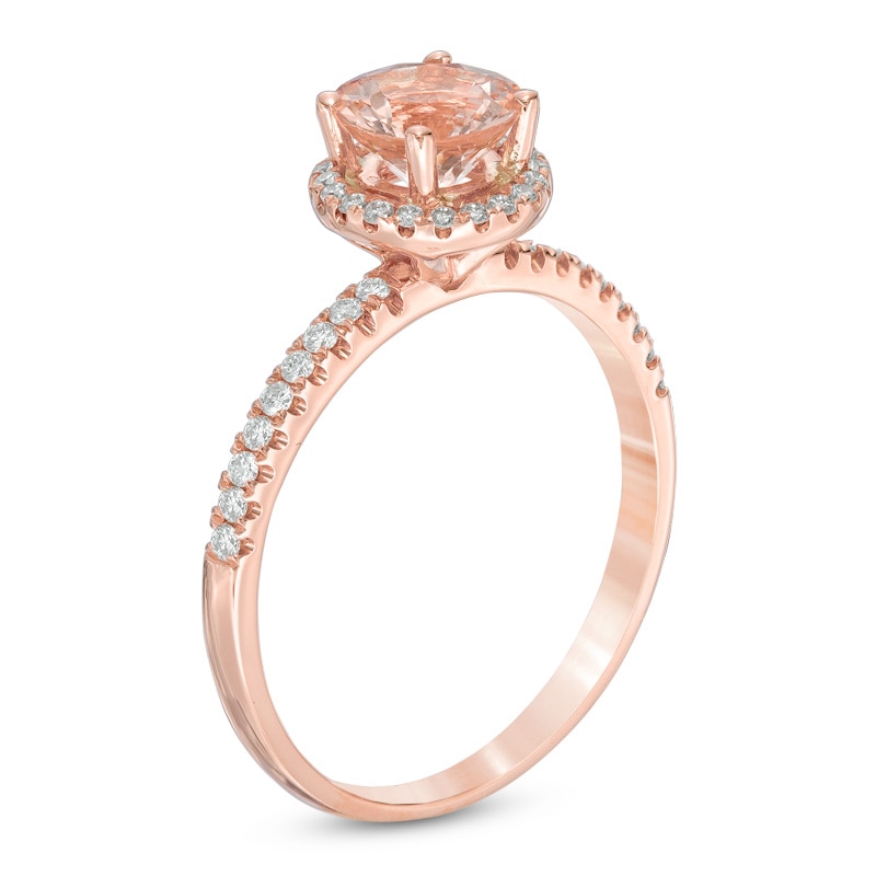 6.0mm Morganite and 1/5 CT. T.W. Diamond Frame Ring in 14K Rose Gold