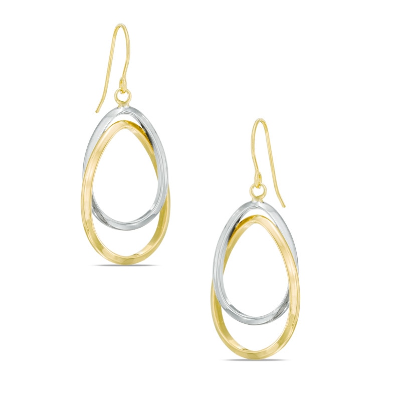 Main Image 1 of Double Teardrop Earrings in 14K Two-Tone Gold