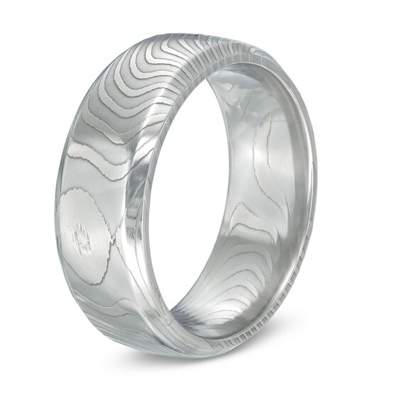 8.0mm Comfort Fit Damascus Stainless Steel Wedding Band - Size 10