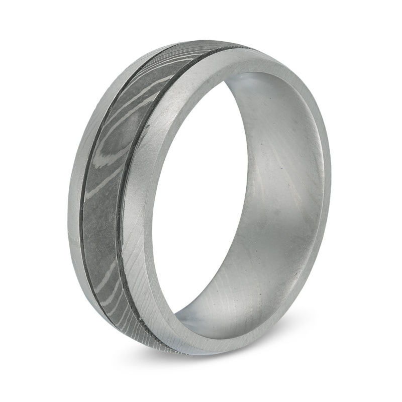 Main Image 2 of 8.0mm Comfort Fit Double Groove Damascus Stainless Steel Wedding Band - Size 10