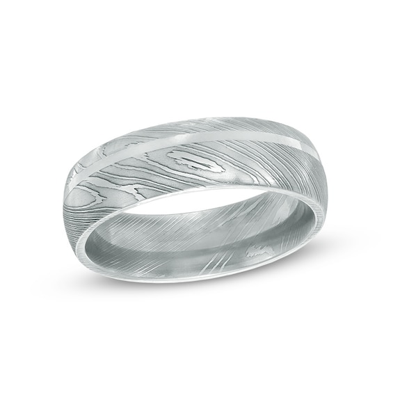 7.0mm Comfort Fit Damascus Stainless Steel Wedding Band - Size 10