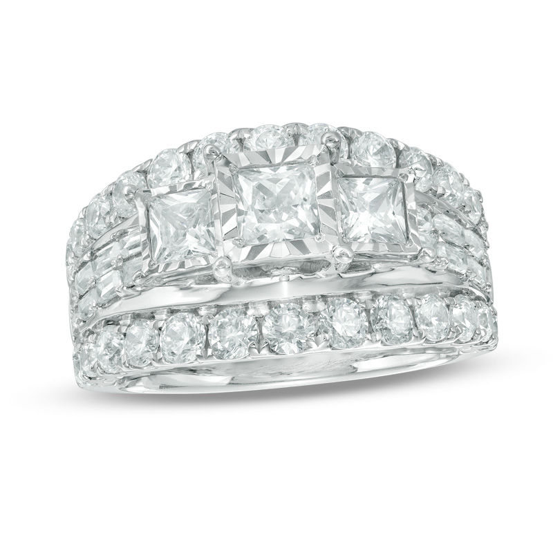 3 CT. T.W. Princess-Cut Diamond Past Present Future® Engagement Ring in 14K White Gold