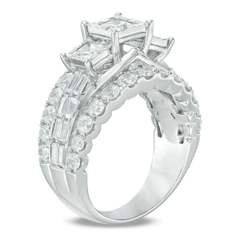 3 CT. T.W. Princess-Cut Diamond Past Present Future® Engagement Ring in 14K White Gold