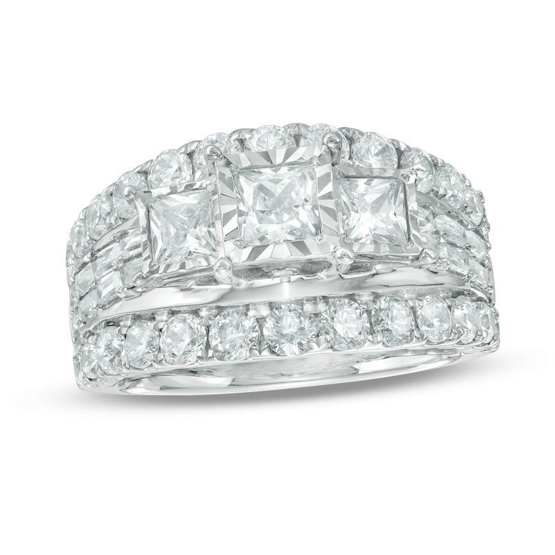 2 CT. T.W. Princess-Cut Diamond Past Present Future® Engagement Ring in 14K White Gold