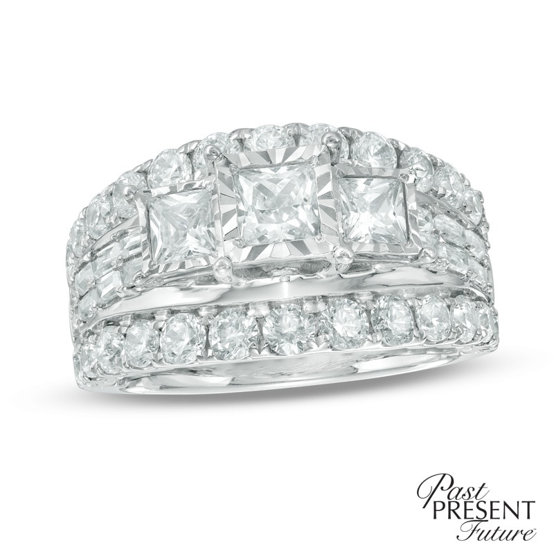 Main Image 1 of 4 CT. T.W. Princess-Cut Diamond Past Present Future® Engagement Ring in 14K White Gold