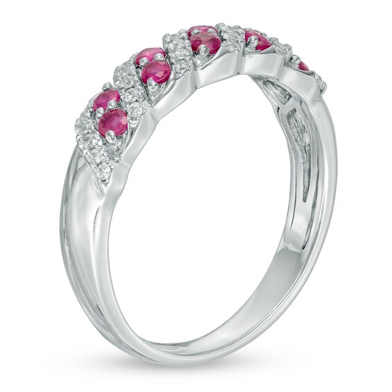Lab-Created Ruby and 1/8 CT. T.w. Diamond Twist Band in 10K White Gold