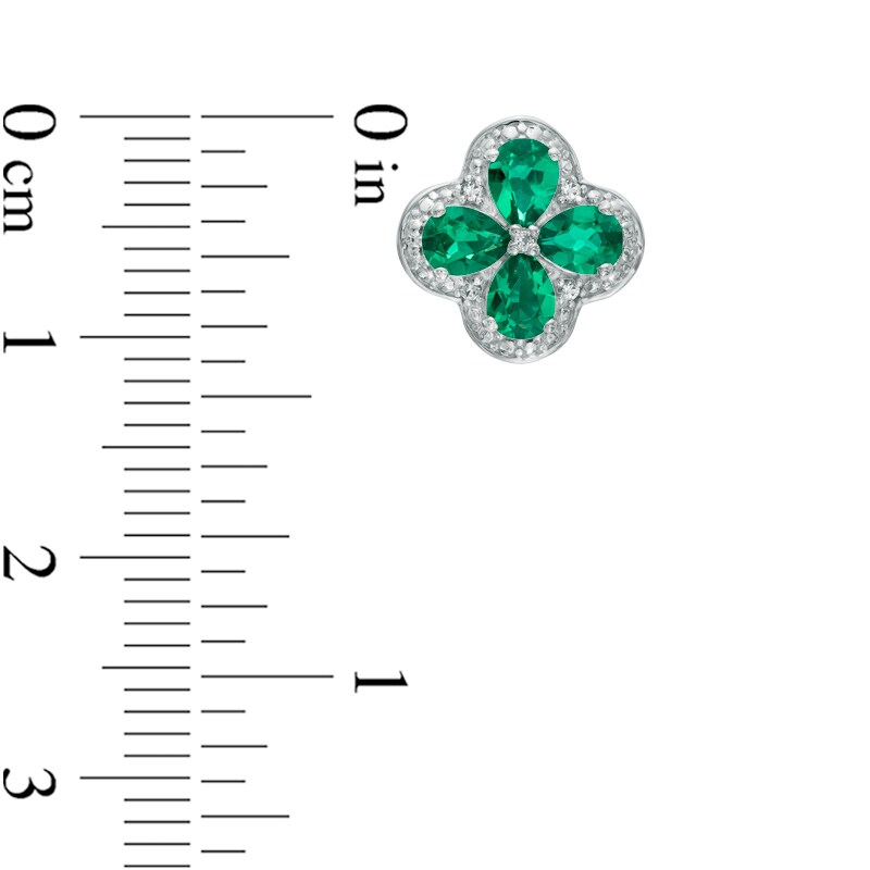 Main Image 2 of Pear-Shaped Lab-Created Emerald and White Sapphire Clover Stud Earrings in Sterling Silver