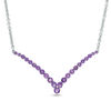 Thumbnail Image 1 of Amethyst Chevron "V" Necklace in Sterling Silver - 16"