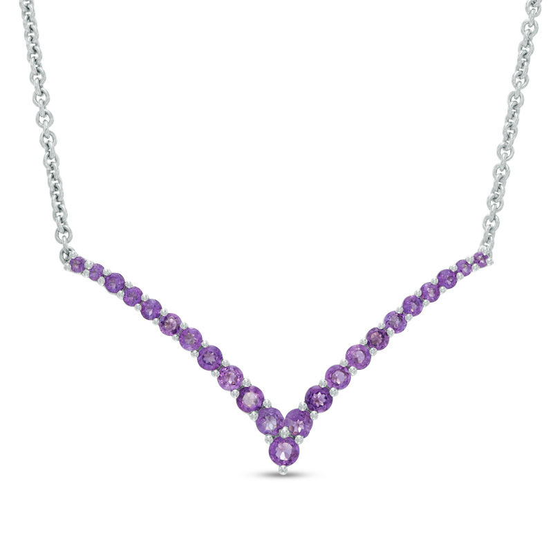 Main Image 1 of Amethyst Chevron "V" Necklace in Sterling Silver - 16"