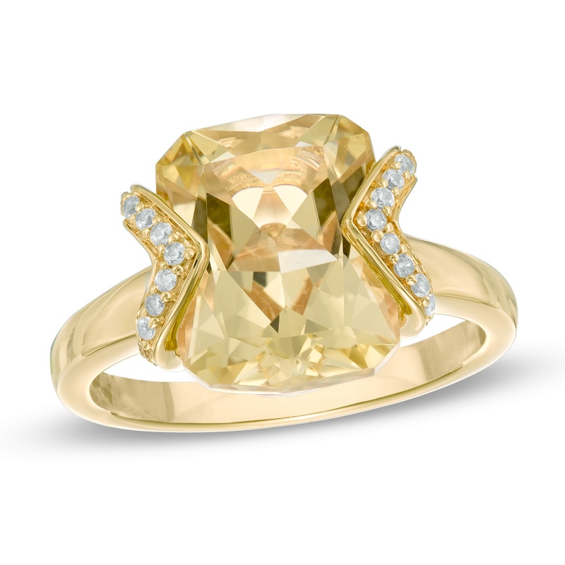 Main Image 1 of Lemon Quartz and Lab-Created White Sapphire Ring in Sterling Silver and 14K Gold Plate