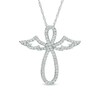 Thumbnail Image 1 of Lab-Created White Sapphire Infinity Angel Pendant in Sterling Silver