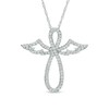 Thumbnail Image 0 of Lab-Created White Sapphire Infinity Angel Pendant in Sterling Silver