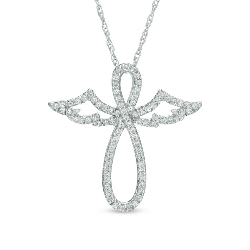 Main Image 1 of Lab-Created White Sapphire Infinity Angel Pendant in Sterling Silver