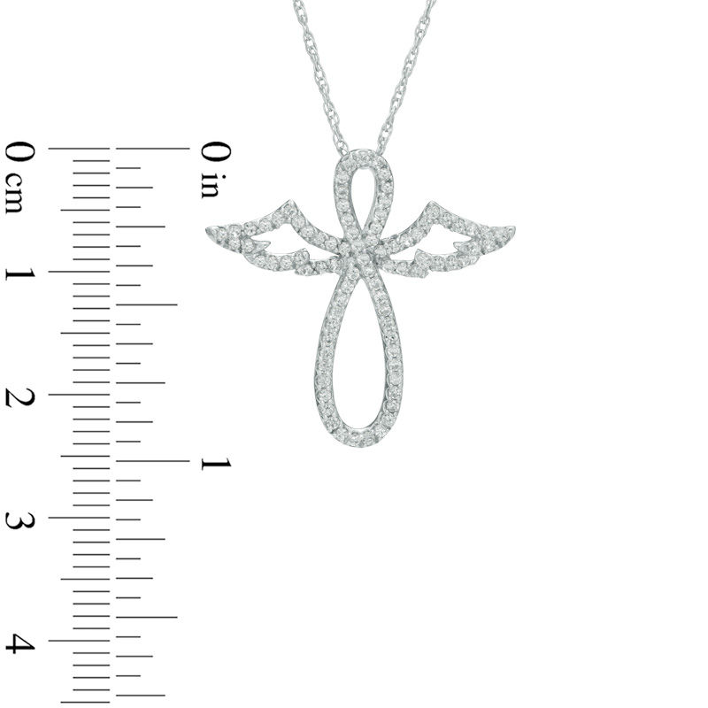 Main Image 2 of Lab-Created White Sapphire Infinity Angel Pendant in Sterling Silver