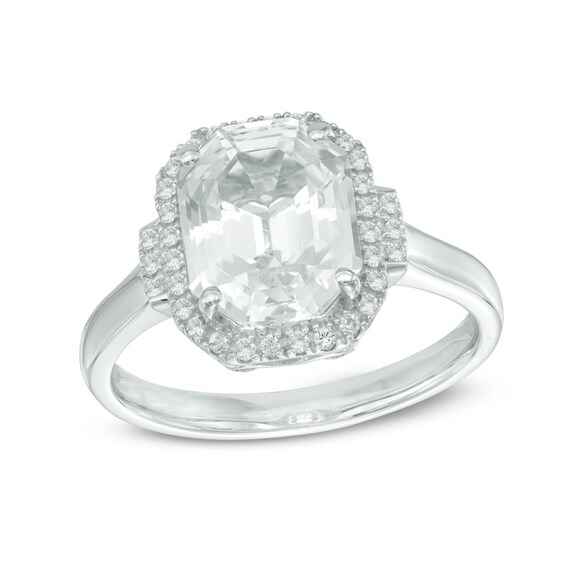 Emerald-Cut Lab-Created White Sapphire Frame Ring In Sterling Silver