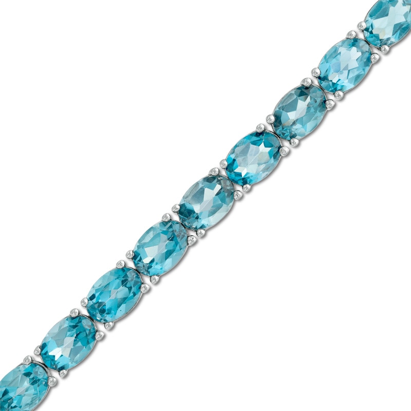 Main Image 1 of Oval Blue Topaz Tennis Bracelet in Sterling Silver