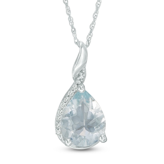 Pear-Shaped Aquamarine and Diamond Accent Pendant in 10K White Gold