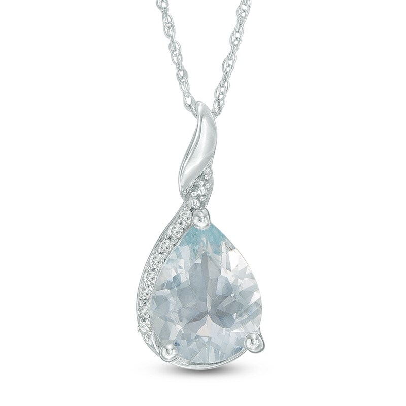 Main Image 1 of Pear-Shaped Aquamarine and Diamond Accent Pendant in 10K White Gold