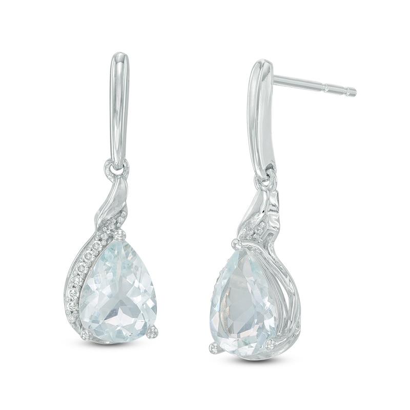 Main Image 1 of Pear-Shaped Aquamarine and Diamond Accent Drop Earrings in 10K White Gold