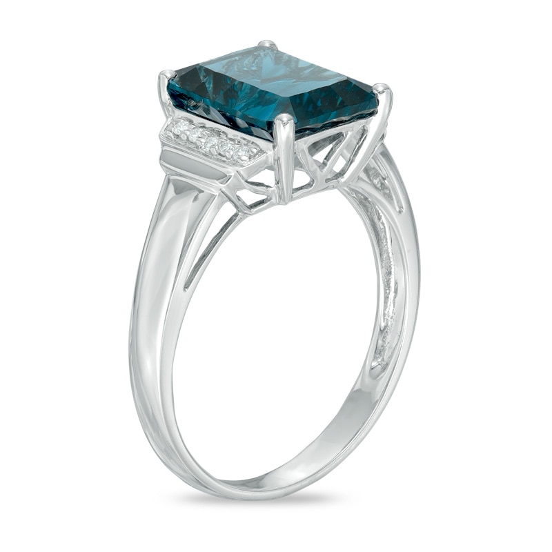 Emerald-Cut London Blue Topaz and Diamond Accent Ring in 10K White Gold