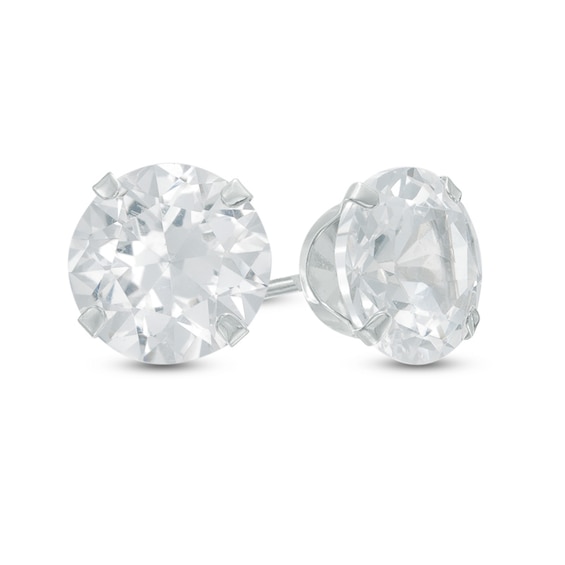 8.0mm Lab-Created White Sapphire Stud Earrings in 14K White Gold